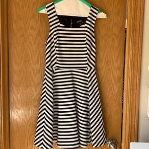 Black and white striped fit and flare dress